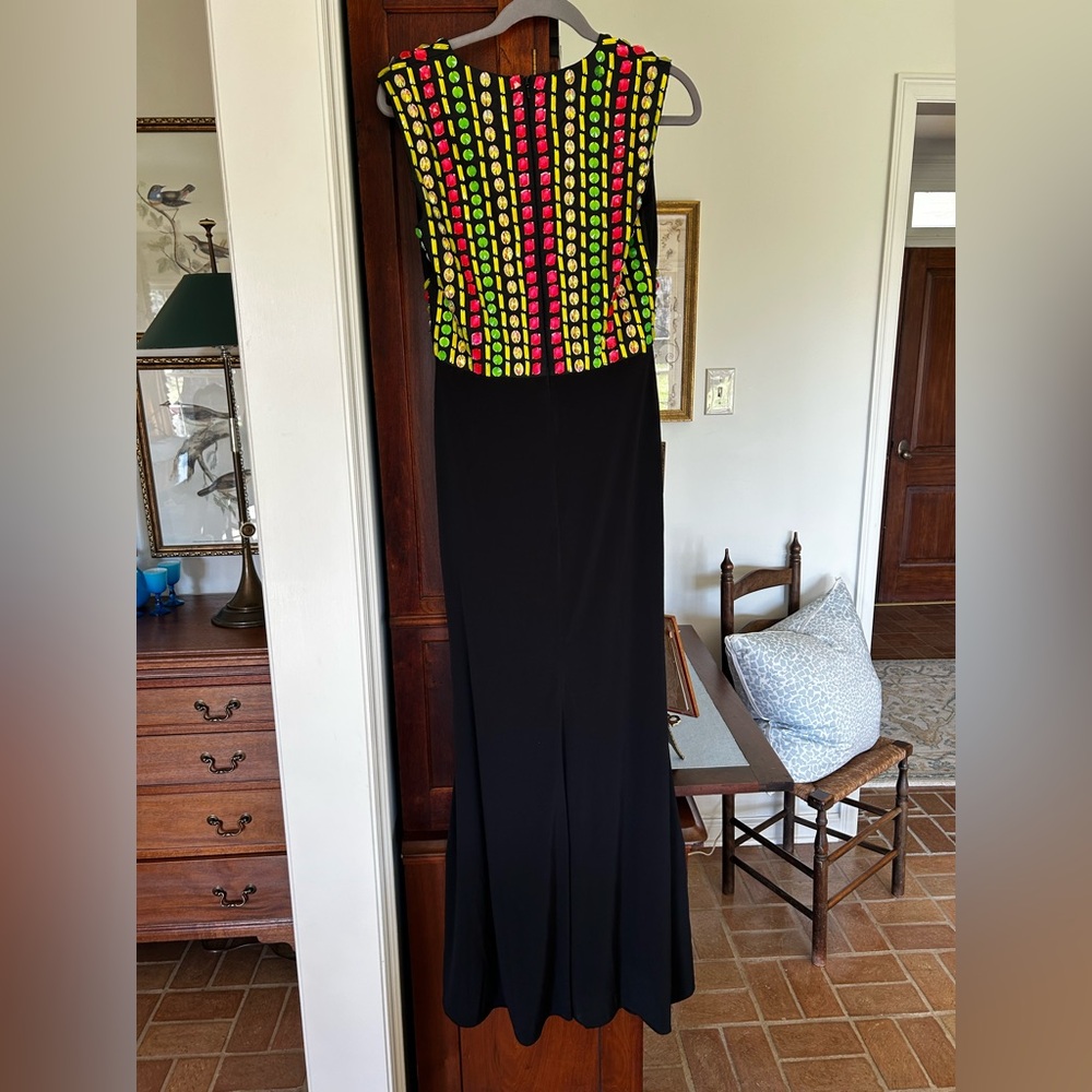 Johnathan Kayne Black Dress with Neon Beading Sz 10 - Picture 4 of 8